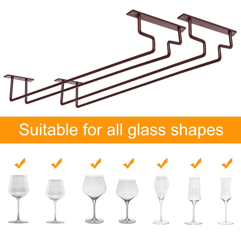 MOCOUM 2 Pack 15.6" Wine Glass Rack Under Cabinet Stemware Rack, Hanger Hold Up To 10 Wine Glasses for Cabinet Kitchen Bar (Brown, 2 pack) - Image 2